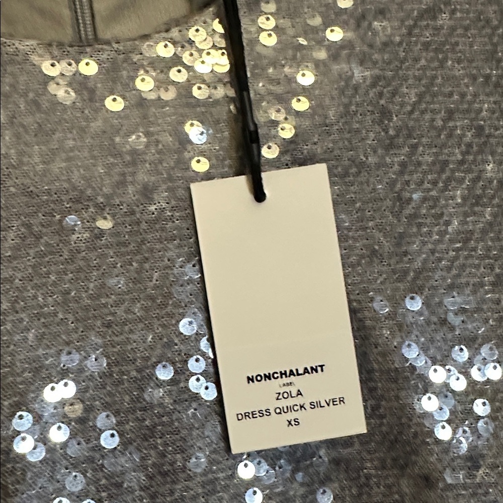 NWT Nonchalant Zola Silver Sequin Long Sleeve Mini Dress Size XS - Picture 10 of 10